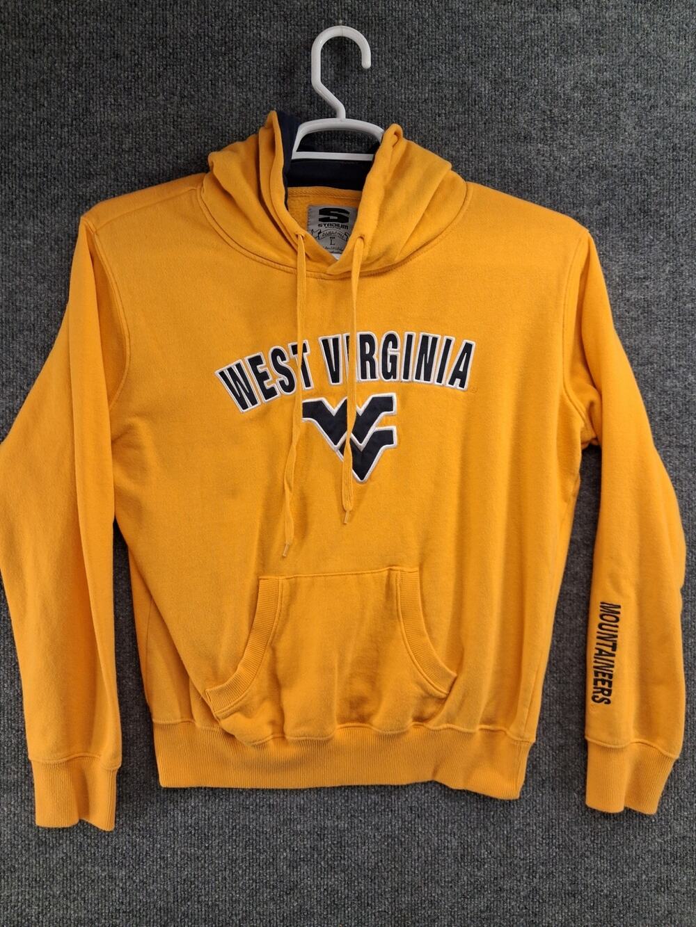 West Virginia Hoodie Womens Large Yellow Hooded Sweatshirt WVU Stadium Athletics